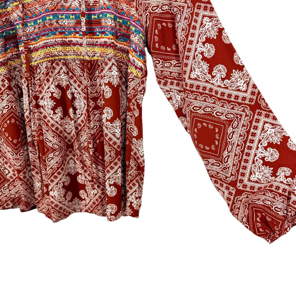 Anthropologie Savanna Jane Medium Boho Blouse Shirt Top Beach Festival Tropical - Picture 5 of 8